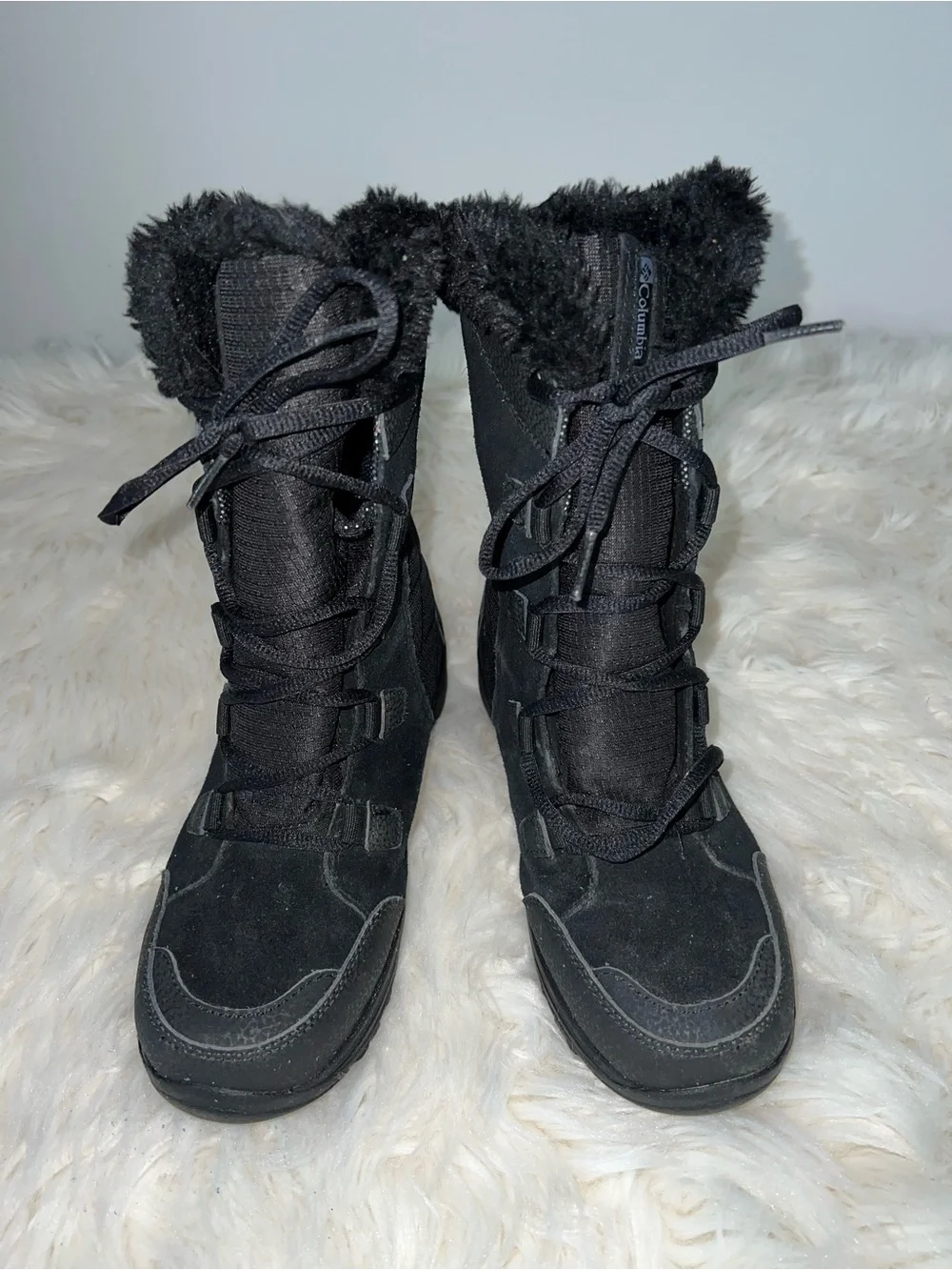 Columbia Women’s Waterproof Snow Boots - Black Suede & Faux Fur Size 6